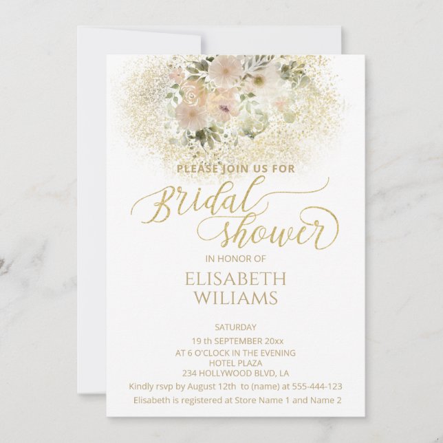 Convites Caligrafia floral romântica suave (Frente)