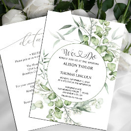 Convites Caligrafia Floral Verde Sage Simples Tudo Em Um