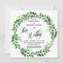 Convites Caligrafia Florescente Coroa Verde de Casamento