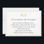 Convites Caligrafia formal Dourada Monograma Bridal Brunch<br><div class="desc">Convites para brunch formal e rico,  apresentando um simples design com seus detalhes de evento dentro de uma falsa borda dourada,  sobre um fundo branco. No topo está seu monograma inicial e seus detalhes estão em uma caligrafia elegante. Um design clássico que certamente impressiona.</div>