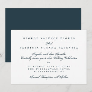 Convites Caligrafia Formal Elegante para Casamento Naval