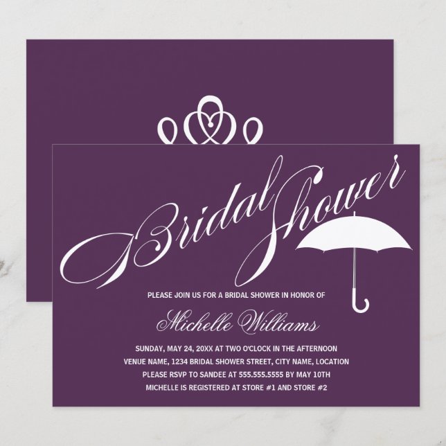 Convites Caligrafia Guarda-chuva Chá de panela (Frente/Verso)