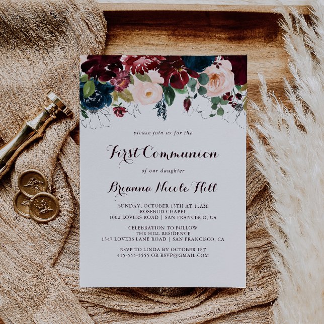 Convites Caligrafia Ilustrada Por Aquarela Primeira Comunhã (Criador carregado)