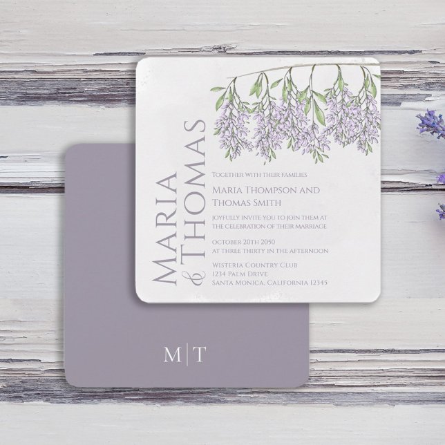 Convites Caligrafia Lilac Floral Elegante (Watercolor lilac lavender floral typography design. )