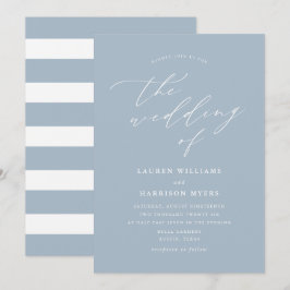 Convites Caligrafia Minimalista Azul Claro | Casamento