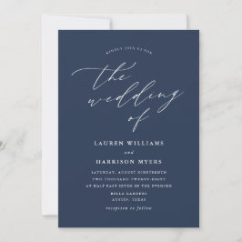 Convites Caligrafia Minimalista Azul Marinho | Casamento