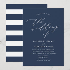 Convites Caligrafia Minimalista Azul Marinho | Casamento