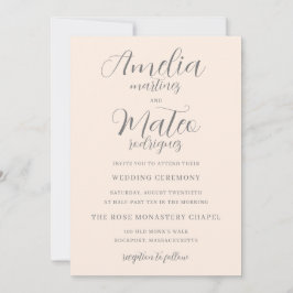 Convites Caligrafia Minimalista Blush Pink Casamento