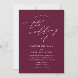 Convites Caligrafia Minimalista Bordeaux | Casamento