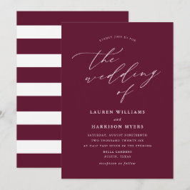 Convites Caligrafia Minimalista Bordeaux | Casamento