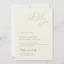 Convites Caligrafia Minimalista Clássica Casamento Marfim