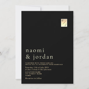 Convites Caligrafia Minimalista Moderna Casamento Negro Inv