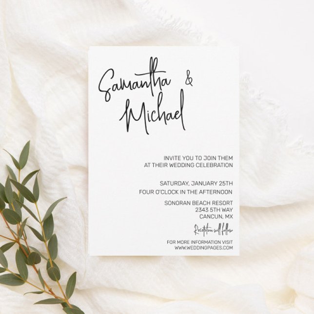 Convites Caligrafia Minimalista Simples Casamento Mínimo (Criador carregado)