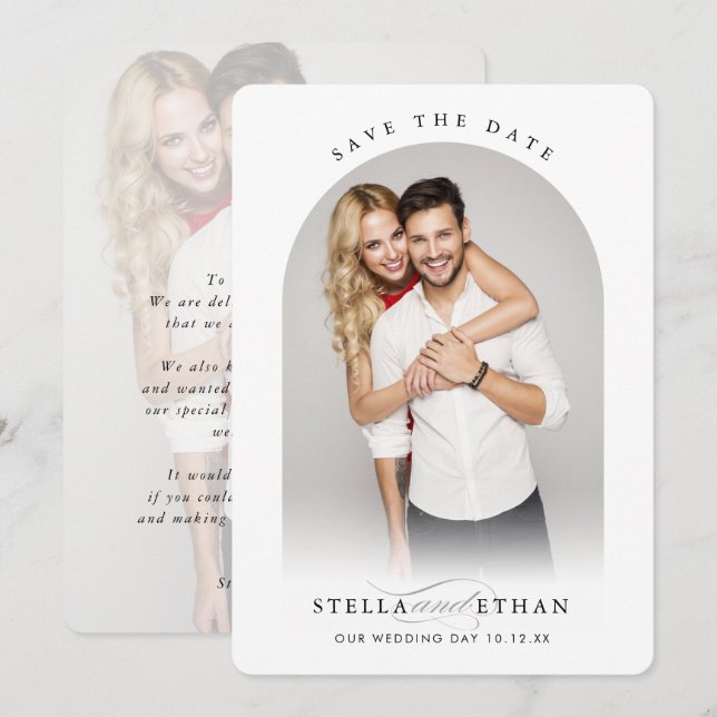 Convites Caligrafia MODERN WEDDING de fotoarco de casal (Frente/Verso)