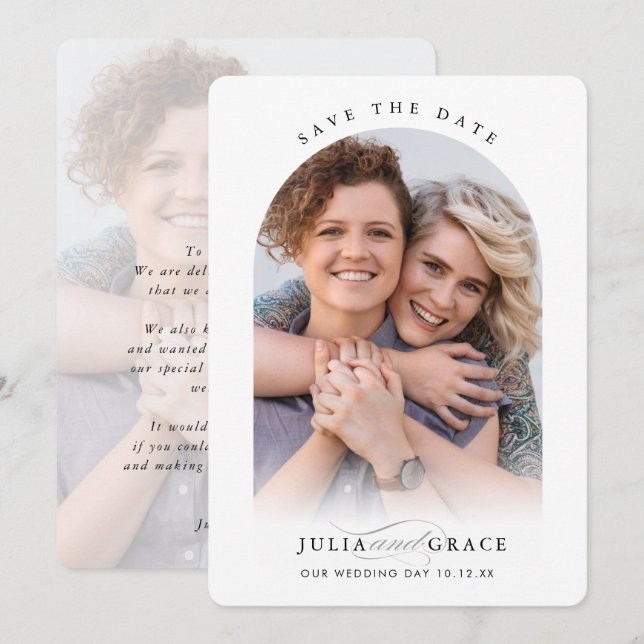 Convites Caligrafia MODERN WEDDING de fotoarco de casal (Frente/Verso)