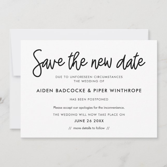 Convites Caligrafia moderna Aviso de nova data (Frente)