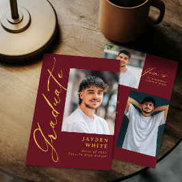 Convites Caligrafia Moderna Burgundy para Formatura com Fot