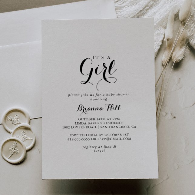 Convites Caligrafia moderna É um Chá de fraldas feminino (Criador carregado)