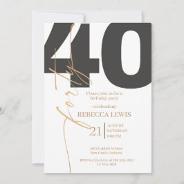 Convites Caligrafia Moderna Elegante Aniversário de 40 Anos