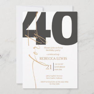 Convites Caligrafia Moderna Elegante Aniversário de 40 Anos