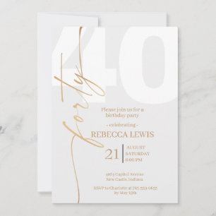 Convites Caligrafia Moderna Elegante Aniversário de 40 anos