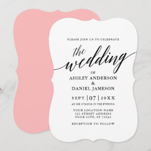 Convites Caligrafia Moderna Elegante Casamento Rosa