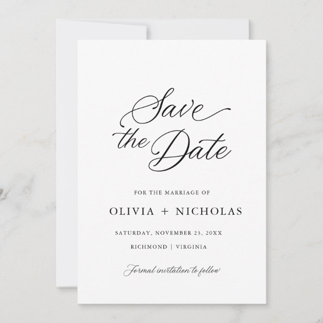 Convites Caligrafia Moderna Elegante Negra (Frente)