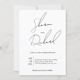Convites Caligrafia moderna em preto, casamento branco