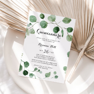 Convites Caligrafia Moderna Eucalipto Quinceañera 