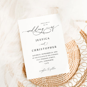 Convites Caligrafia Moderna Negra e Branca 3 Casamento