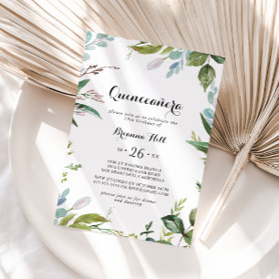 Convites Caligrafia Moderna Tropical Cinceañera