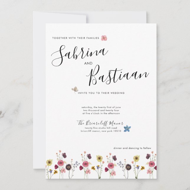 Convites Caligrafia Moderna Watercolor Flores Selvagens Cas (Frente)