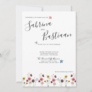 Convites Caligrafia Moderna Watercolor Flores Selvagens Cas