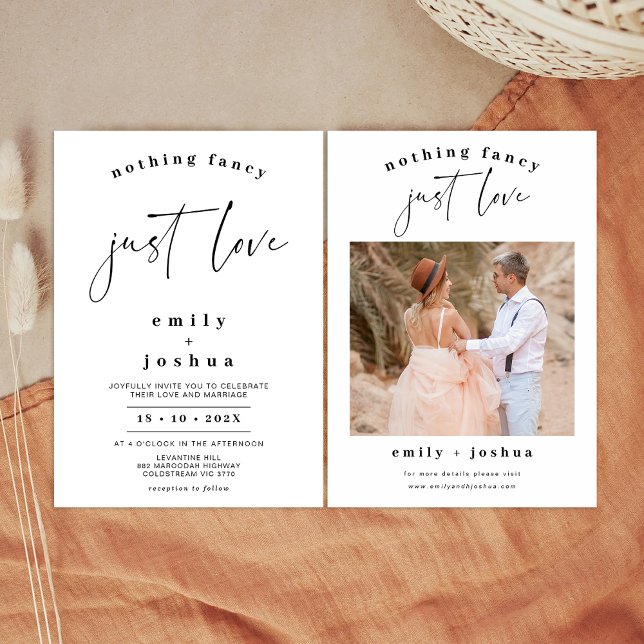 Convites Caligrafia Negra Nada de Rico Apenas Adoro Casamen (Minimalist Nothing Fancy Just Love Wedding Invitation, Modern Calligraphy Just Love Wedding Invite)