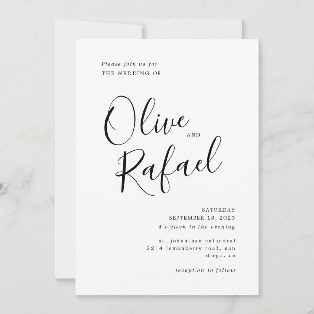 Convites Caligrafia Negra Simples Elegante (Frente)