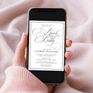 Convites Caligrafia Púrpura Elegante Brunch