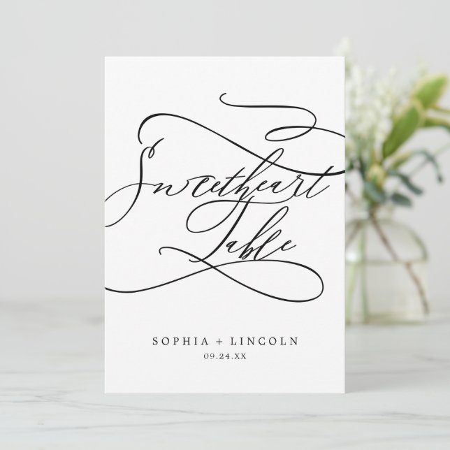 Convites Caligrafia Romântica 5x7" Número da Mesa (Em pé/Frente)
