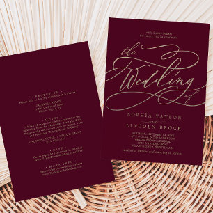 Convites Caligrafia Romântica Burgundy Em Um Único Casament