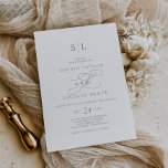 Convites Caligrafia romântica | Casamento por Monograma Azu<br><div class="desc">Este convite de casamento de monograma azul empoeirado para caligrafia romântica é perfeito para um casamento simples. O clássico design moderno apresenta espirais ricos e turbilhões brancos com magnífica e elegante tipografia à mão.</div>