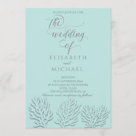 Convites Caligrafia romântica de coral purista em relevo