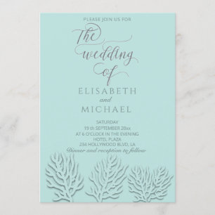 Convites Caligrafia romântica de coral purista em relevo