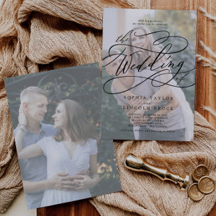 Convites Caligrafia romântica Desvaneceu Foto e Casamento 