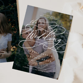 Convites Caligrafia Romântica Foto Escura Casamento Floread