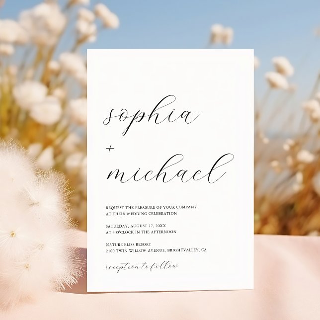 Convites Caligrafia Romântica Moderna Casamento Negro e Bra (Criador carregado)