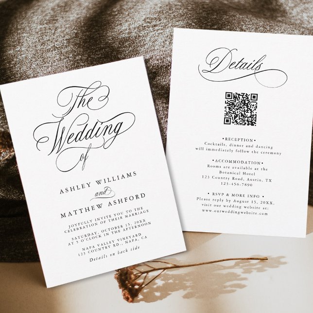 Convites Caligrafia Romântica Suave Em Um Casamento (Front & Back)