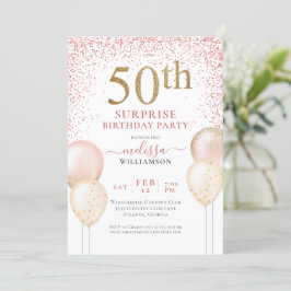 Convites Caligrafia rosa com brilho Surpresa 50º aniversári