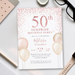 Convites Caligrafia rosa com brilho Surpresa 50º aniversári<br><div class="desc">Caligrafia rosa - Balões Luminosos Elegantes Moderna Surpresa 50º Aniversário</div>