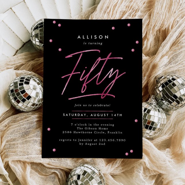 Convites Caligrafia rosa moderna 50º aniversário (Criador carregado)