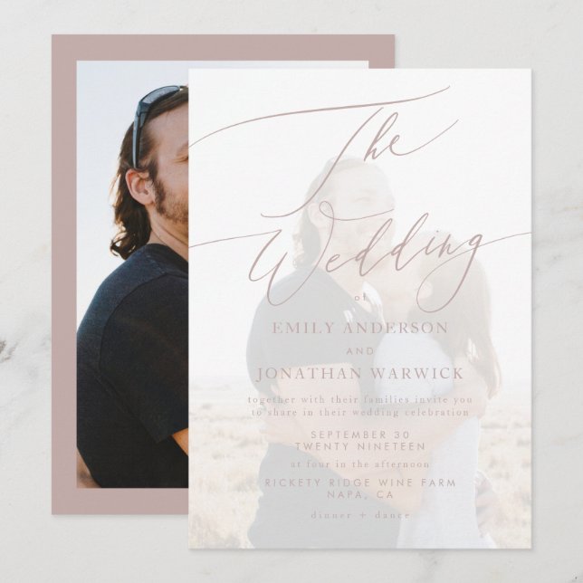 Convites Caligrafia Rosa Moderna Caligrafia Simples Fotogra (Frente/Verso)