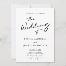 Convites Caligrafia RSVP de Código QR Casamento Preto e Bra